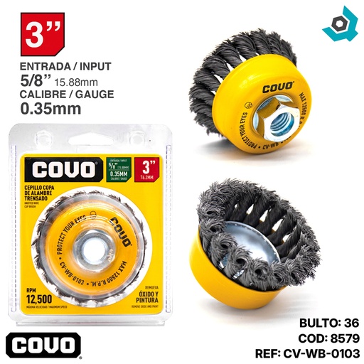 [8579] DISCO CEPILLO COPA DE ALAMBRE 3" X 5/8" COVO
