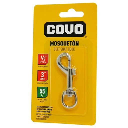 [8580] BANDOLA MOSQUETON 3" ANILLO GIRATORIO COVO