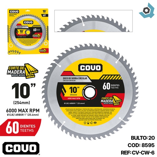 [8595] DISCO DE SIERRA 10" PARA MADERA COVO