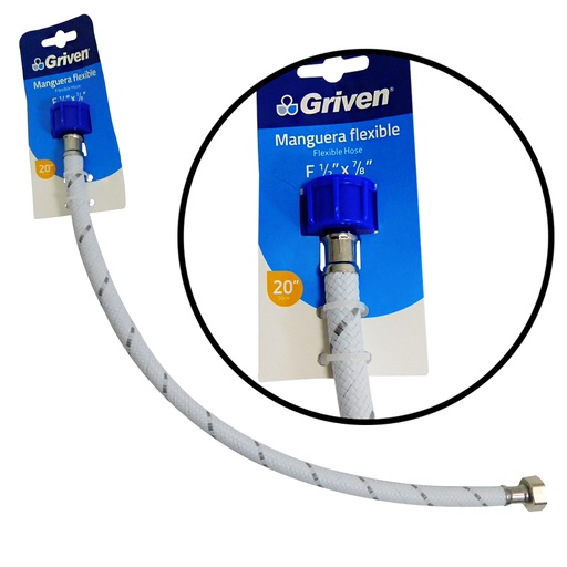 [8606] MANGUERA FLEXIBLE 50CM 1/2" x 7/8" PARA PLOMERIA GRIVEN