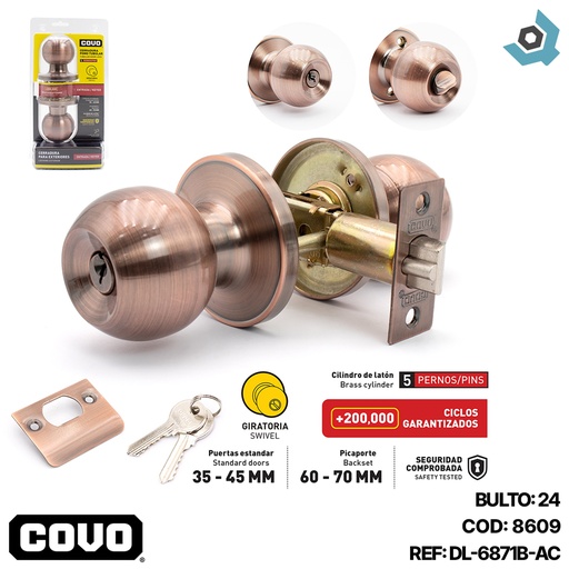 [8609] CERRADURA POMO TUBULAR PARA DORMITORIO BRONCE COVO