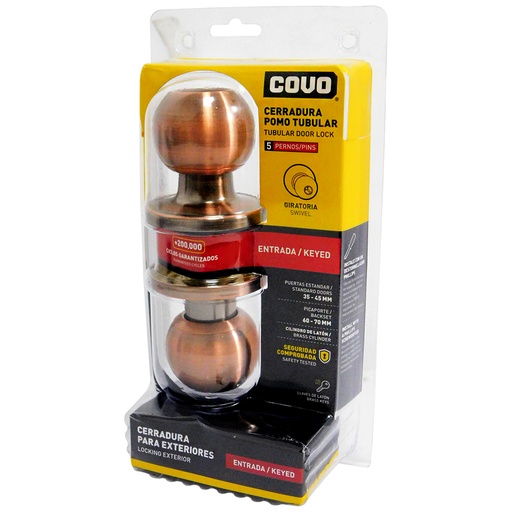 [8609] CERRADURA POMO TUBULAR PARA DORMITORIO BRONCE COVO