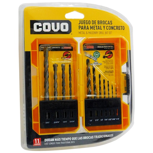 [8646] JUEGO DE MECHAS 11 PIEZAS PARA METAL Y CONCRETO COVO