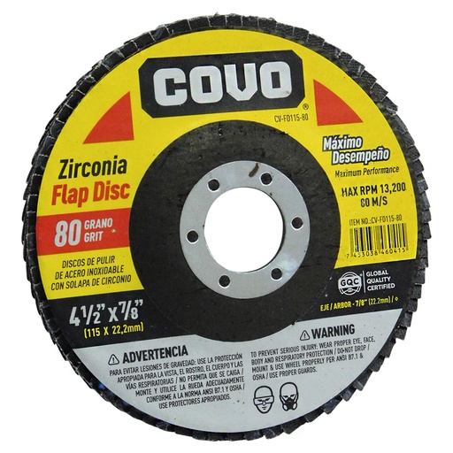 [8658] DISCO ABRASIVO 4 1/2" GRANO 80 PARA PULIR COVO