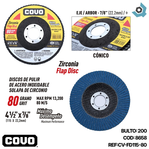 [8658] DISCO ABRASIVO 4 1/2" GRANO 80 PARA PULIR COVO