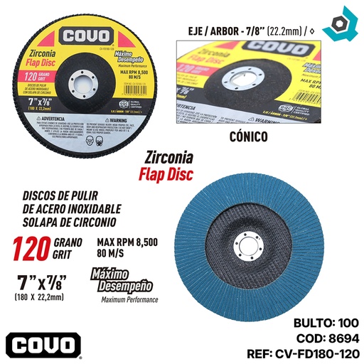 [8694] DISCO ABRASIVO 7" GRANO 120 PARA PULIR COVO