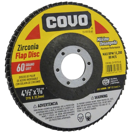[8696] DISCO ABRASIVO 4 1/2" GRANO 60 PARA PULIR COVO