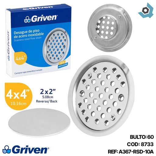 [8733] DESAGUE DE PISO 4" X 4" ACERO INOXIDABLE GRIVEN