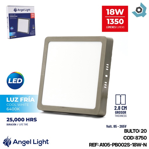 [8750] LAMPARA LED SUPERFICIAL CUADRADA 18W 8.7" ANGEL LIGHT