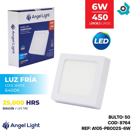 [8764] LAMPARA LED SUPERFICIAL CUADRADA 6W 4.3" LUZ BLANCA ANGEL LIGHT