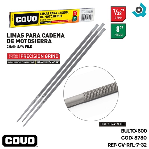 [8780] LIMA PARA CADENA DE MOTOSIERRA 7/32" COVO