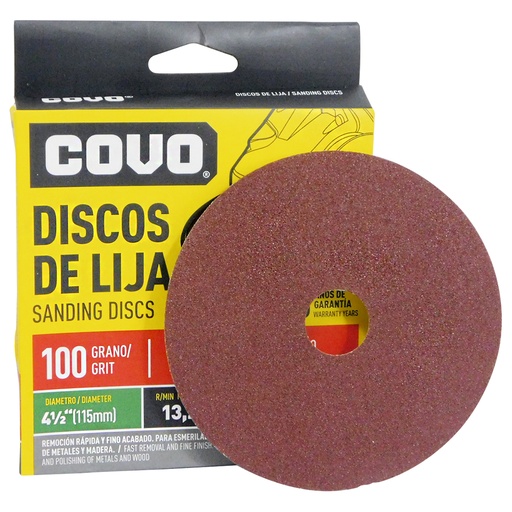 [8807] DISCO DE LIJA 4 1/2" X 7/8" GRANO 100 COVO
