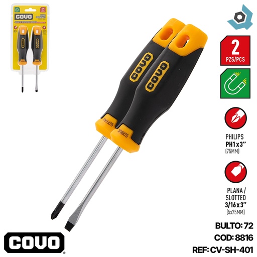 [8816] SET DE DESTORNILLADORES 2 PIEZAS PALETA Y ESTRIA COVO