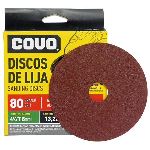 [8823] DISCO DE LIJA 4 1/2" X 7/8" GRANO 80 COVO