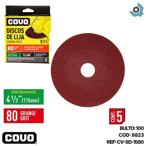 [8823] DISCO DE LIJA 4 1/2" X 7/8" GRANO 80 COVO