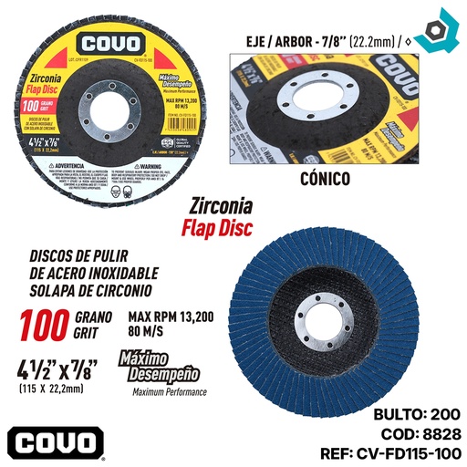 [8828] DISCO ABRASIVO 4 1/2" GRANO 100 PARA PULIR COVO