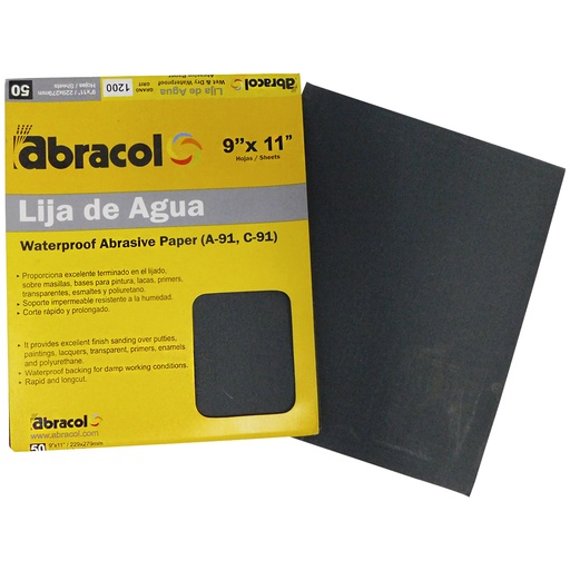 [8831] LIJA DE AGUA DE 9" X 11" GRIS GRANO 1200 ABRACOL