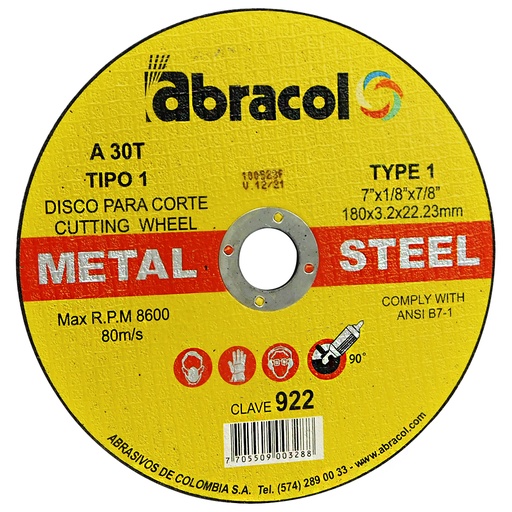 [8850] DISCO PARA CORTE 7" DE METAL ABRACOL