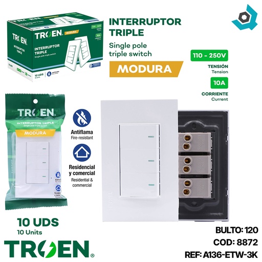[8872] APAGADOR TRIPLE BLANCO TROEN