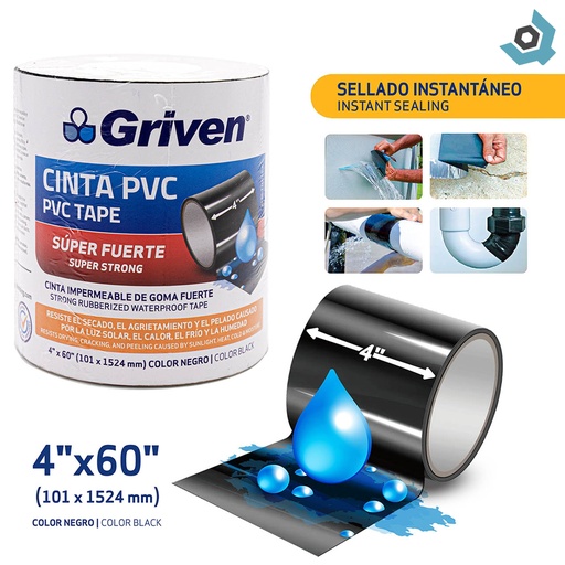 [8913] CINTA PVC NEGRO 4" X 60" GRIVEN