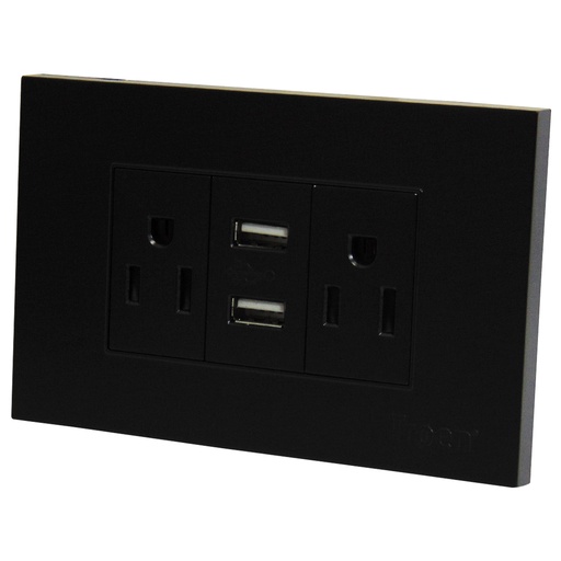 [8917] TOMACORRIENTE DOBLE NEGRO CON USB TROEN