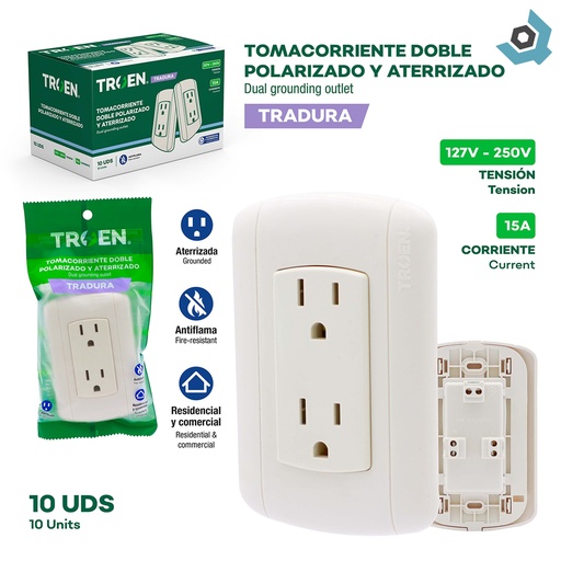 [8943] TOMACORRIENTE DOBLE BLANCO MARFIL CON TIERRA TROEN