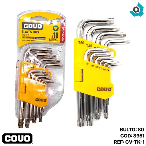 [8951] JUEGO DE LLAVES ALLEN TORX 10 PIEZAS COVO