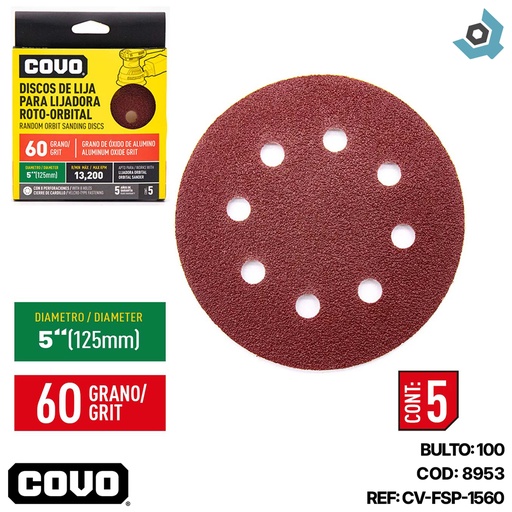 [8953] DISCO ABRASIVO 4 1/2" GRANO 60 PARA PULIR COVO