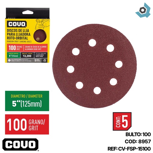 [8957] DISCO ABRASIVO 4 1/2" GRANO 100 PARA PULIR COVO
