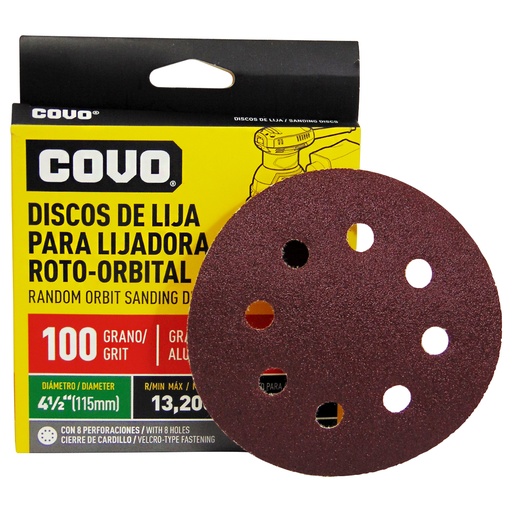[8957] DISCO ABRASIVO 4 1/2" GRANO 100 PARA PULIR COVO