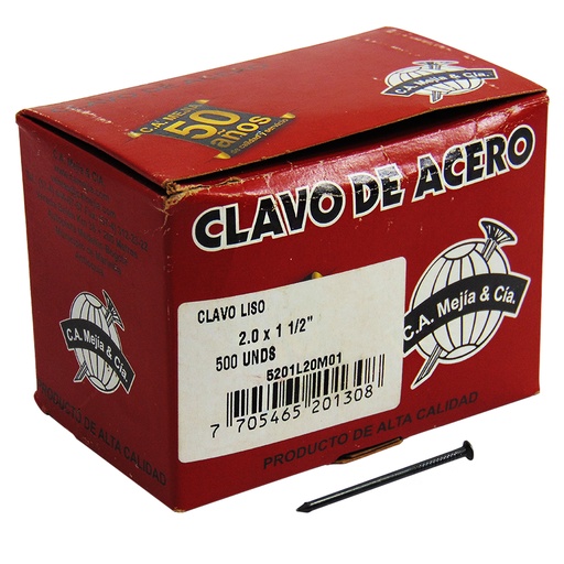[9025] CLAVO DE ACERO LISO 1 1/2" X 2.0MM MEJIA