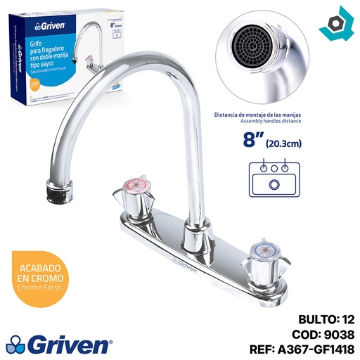 [9038] GRIFERIA PARA FREGADERO 8" TIPO SAYCO GRIVEN