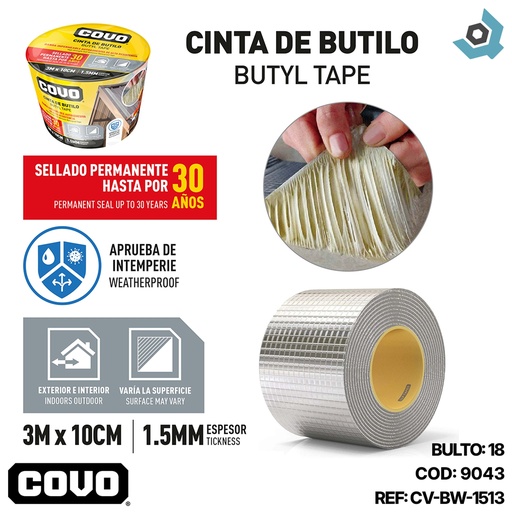 [9043] CINTA DE ALUMINIO DE BUTILO 3M X 10CM COVO