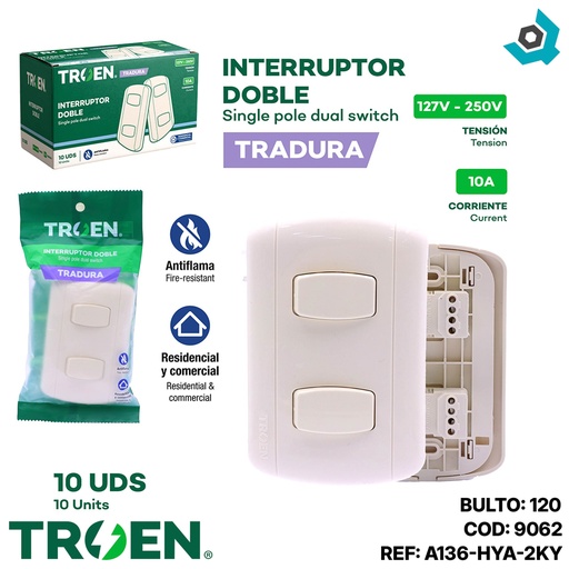 [9062] APAGADOR DOBLE BLANCO PERLA TROEN