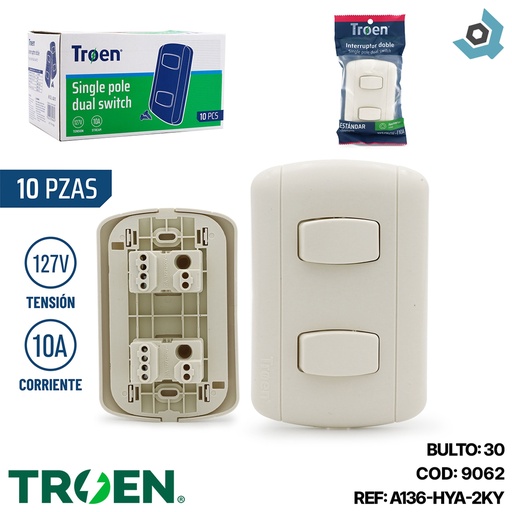 [9062] APAGADOR DOBLE BLANCO PERLA TROEN