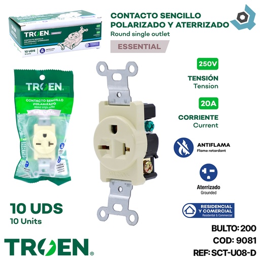 [9081] TOMACORRIENTE 220V POLARIZADO TROEN