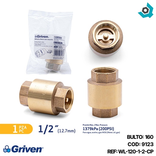 [9123] CHEQUE 1/2" DE BRONCE SIN CANAL GRIVEN