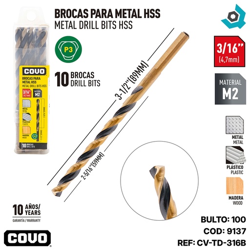 [9137] MECHAS PARA METAL 3/16" HSS COVO