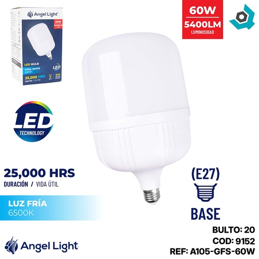 [9152] BOMBILLO LED 60W TIPO CILINDRO ANGEL LIGHT