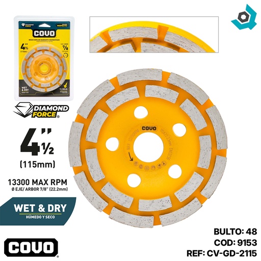 [9153] DISCO DIAMANTADO 4 1/2" SEGMENTADO DE COPA COVO