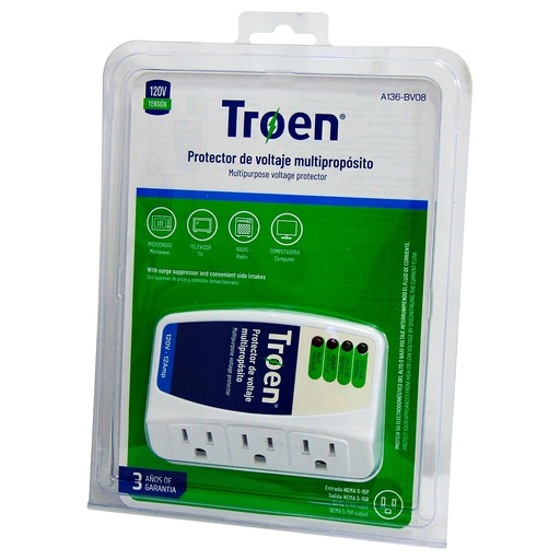 [9154] PROTECTOR DE VOLTAJE 120V 3 TOMAS TROEN