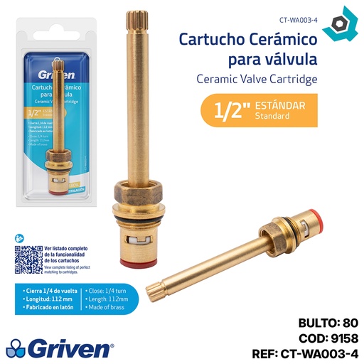 [9158] CARTUCHO CERAMICO 1/2" PARA LLAVE DE DUCHA GRIVEN