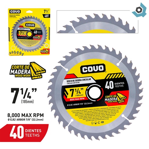 [9187] DISCO DE SIERRA 7 1/4" PARA MADERA COVO