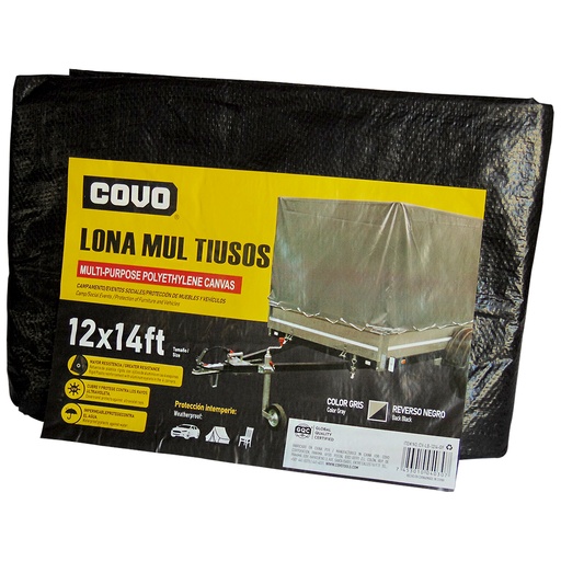 [9192] LONA MULTIUSOS 12X14FT DE POLIETILENO GRIS COVO