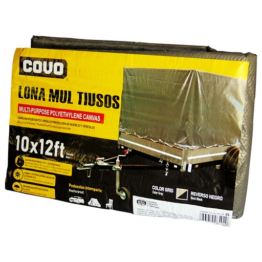 [9196] LONA MULTIUSOS 10X12FT DE POLIETILENO GRIS COVO