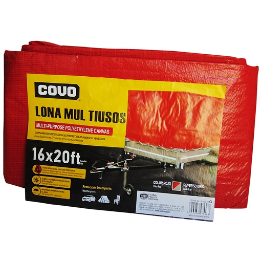 [9206] LONA MULTIUSOS 16X20FT DE POLIETILENO ROJO  COVO