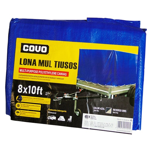 [9214] LONA MULTIUSOS 08X10FT DE POLIETILENO AZUL COVO