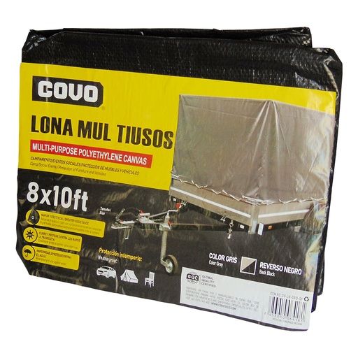 [9216] LONA MULTIUSOS 08X10FT DE POLIETILENO GRIS COVO