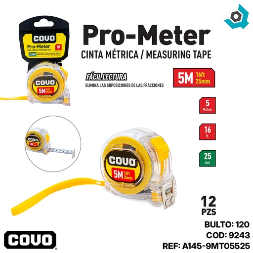[9243] CINTA METRICA 5M X 25MM COVO