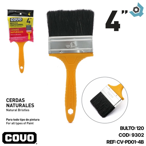[9302] BROCHA 4" CERDAS NATURALES NEGRAS COVO